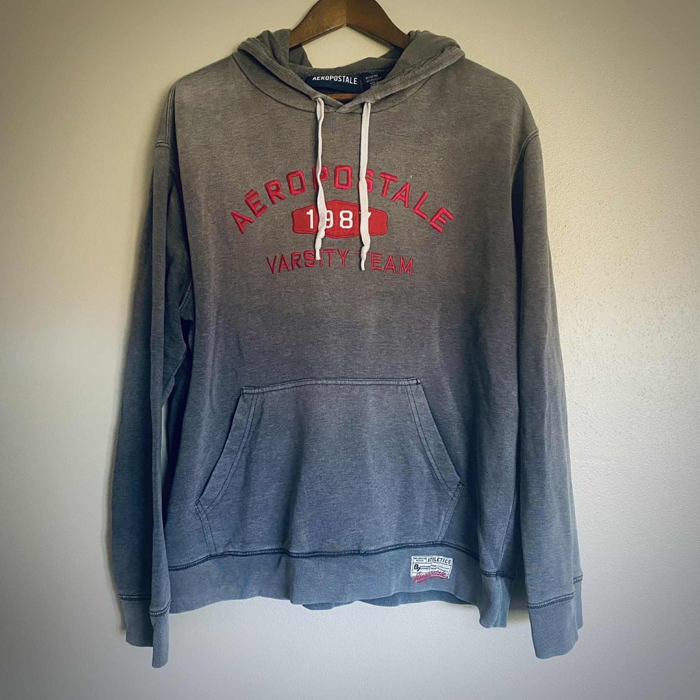 Aeropostale Mens L Dark Gray Hoodie Embroidered Logo‎ Y2K 2000's Streetwear